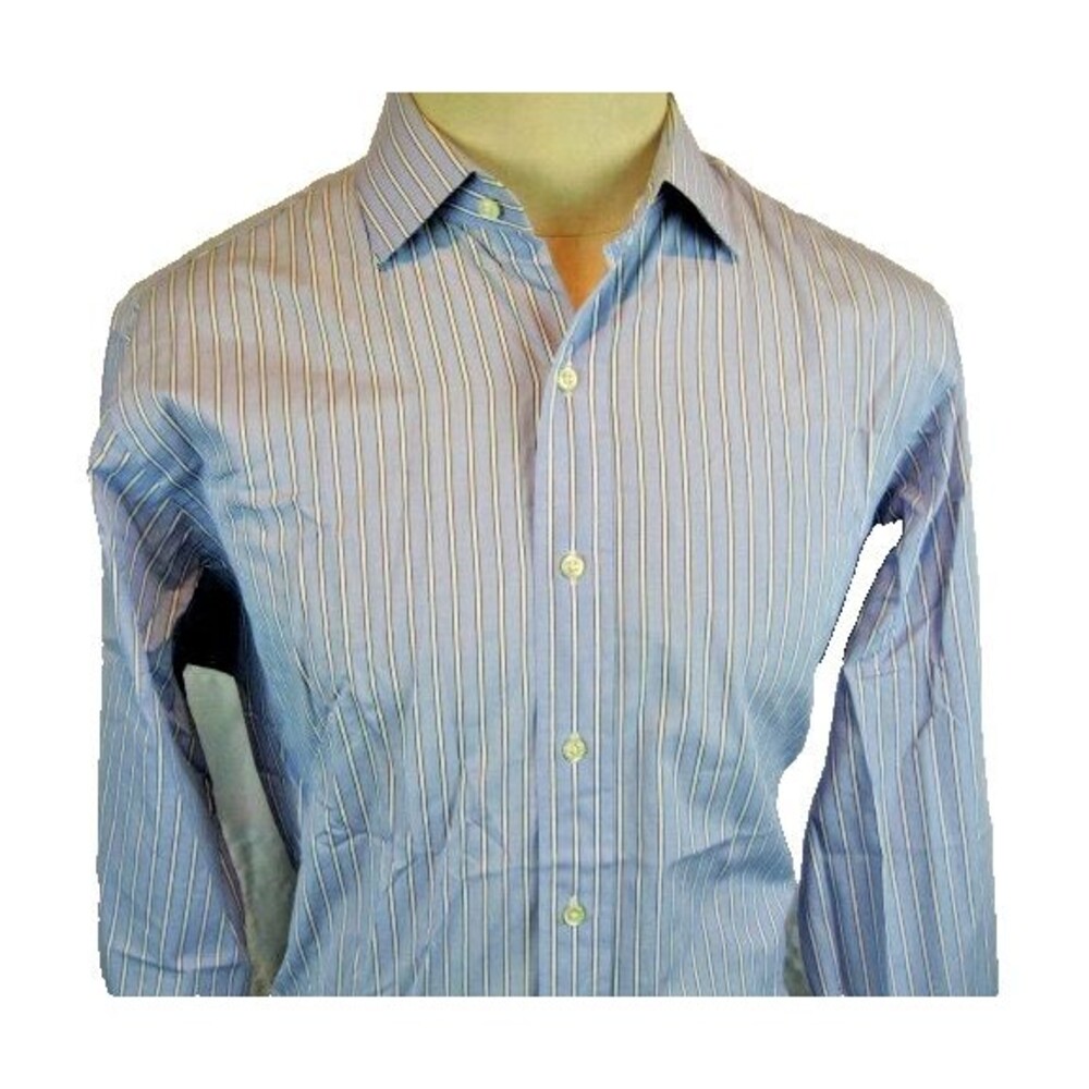 Mens Polo Ralph Lauren Blue Stripe Cottton LS Regent Dress Shirt sz 16.5x 32/33
